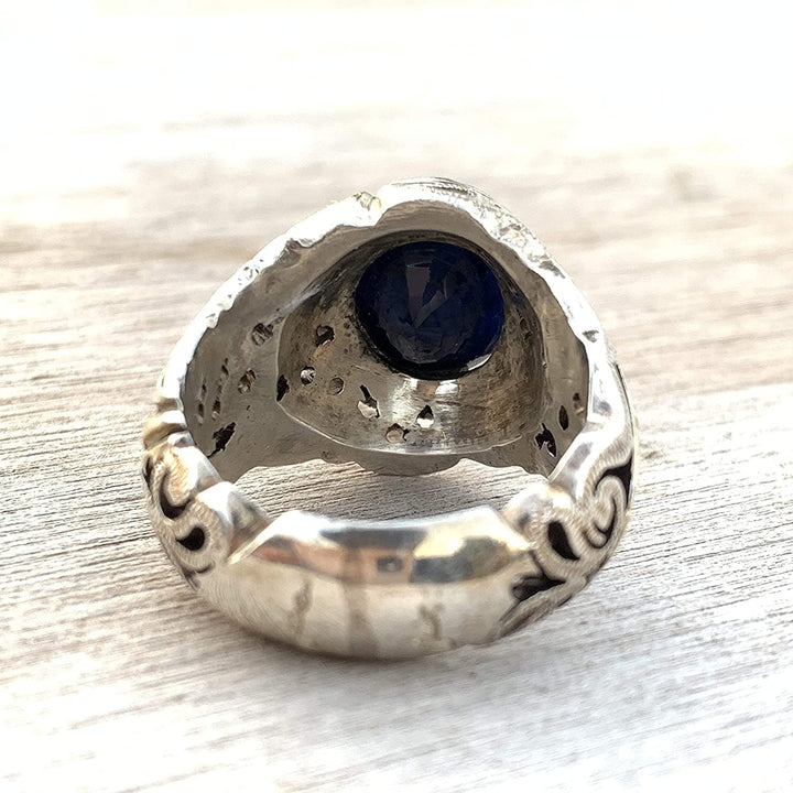 Handmade Sterling Silver Sapphire & Emerald Ring | US Size 9.5 - Al Ali Gems