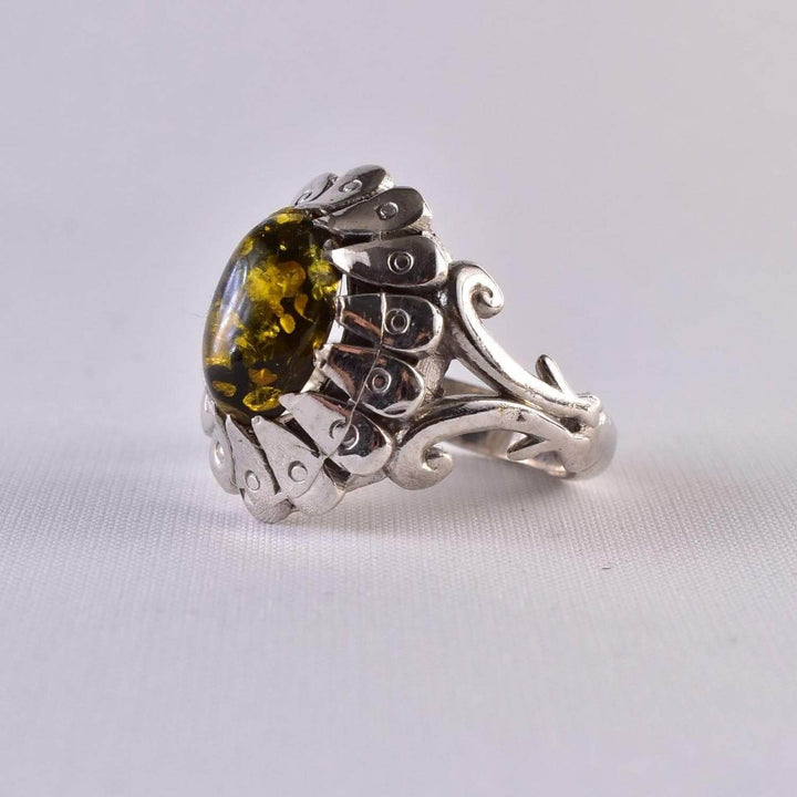 Persian Handmade Sterling Silver Amber Ring | US Size 10 - Al Ali Gems