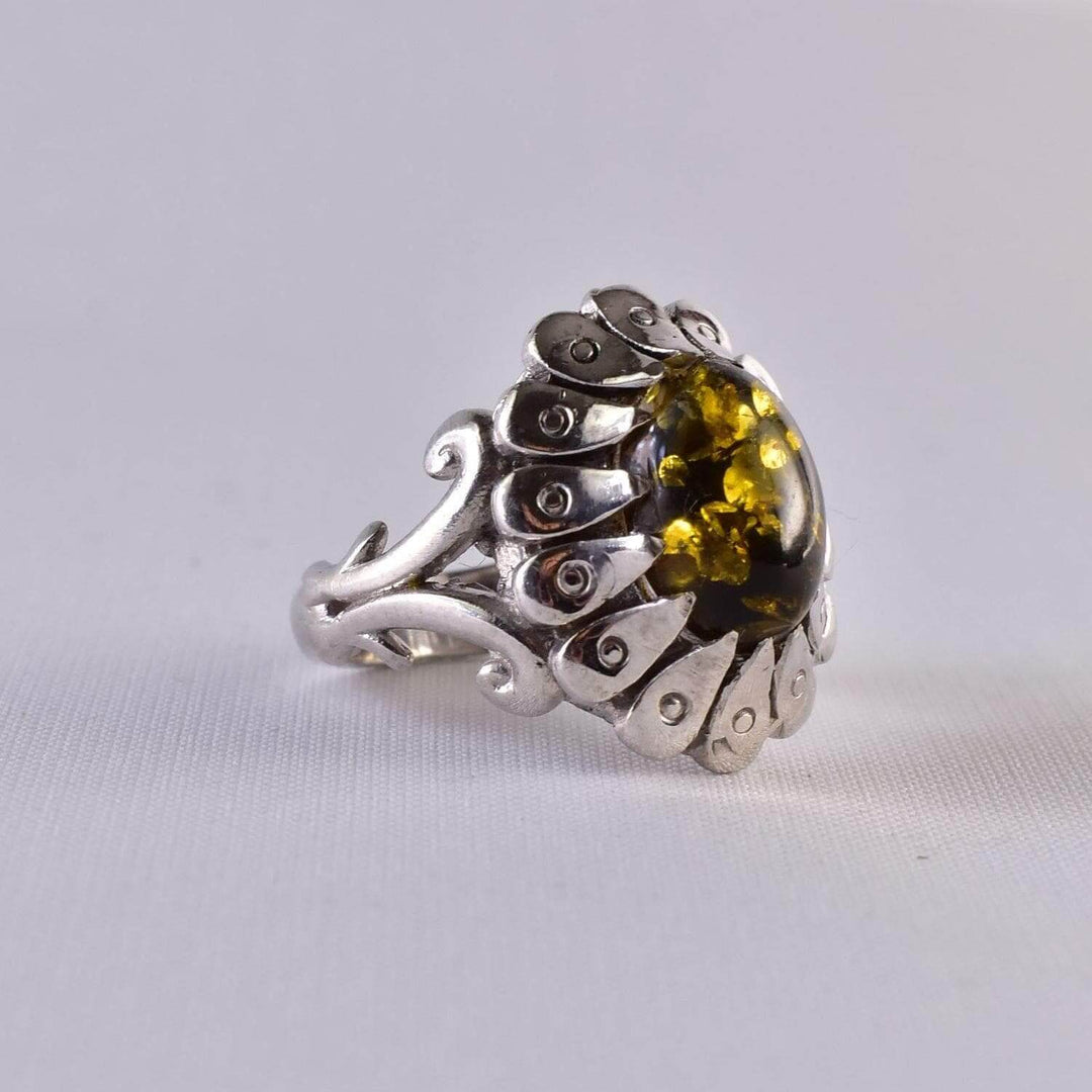 Persian Handmade Sterling Silver Amber Ring | US Size 10 - Al Ali Gems