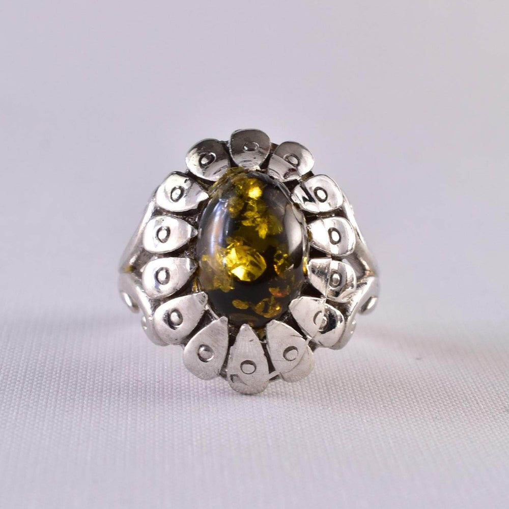 Persian Handmade Sterling Silver Amber Ring | US Size 10 - Al Ali Gems