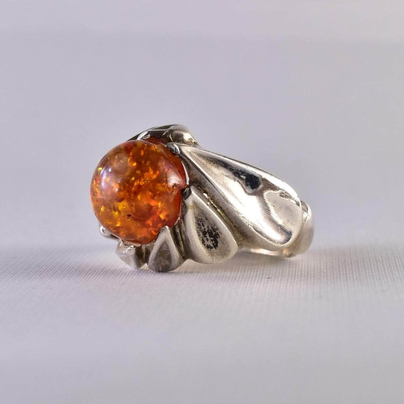 Persian Handmade Sterling Silver Amber Ring | US Size 11 - Al Ali Gems