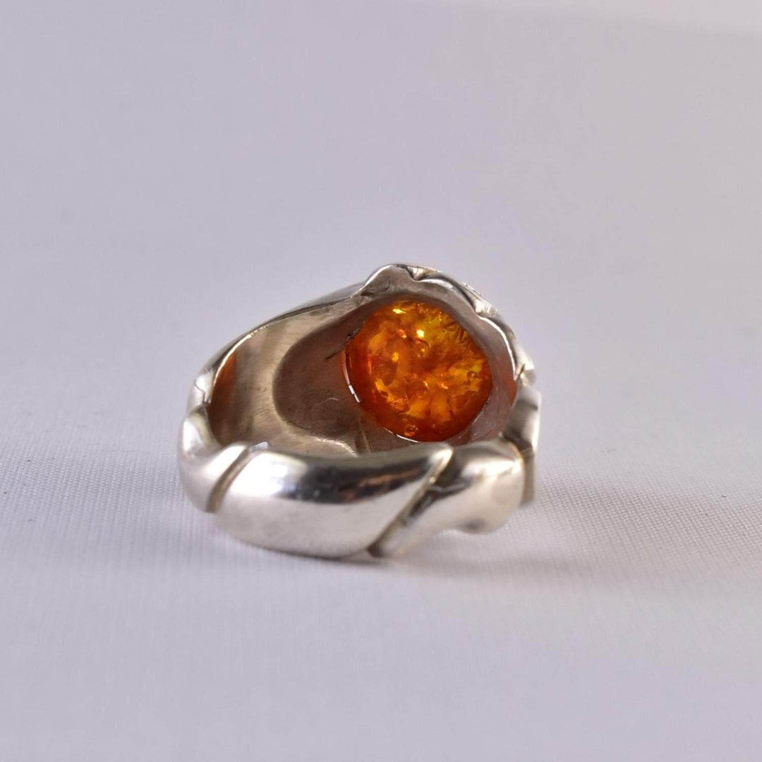 Persian Handmade Sterling Silver Amber Ring | US Size 11 - Al Ali Gems