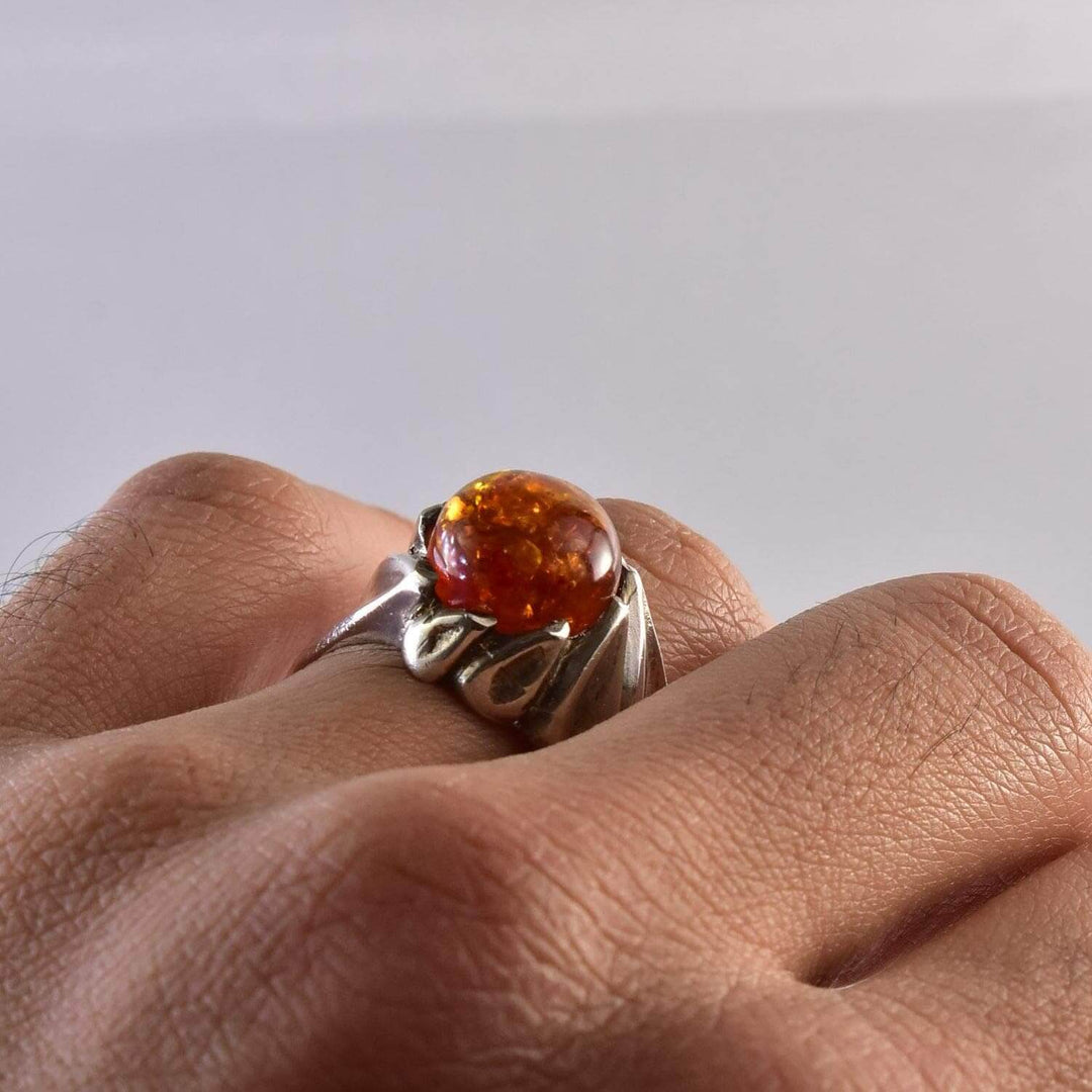 Persian Handmade Sterling Silver Amber Ring | US Size 11 - Al Ali Gems