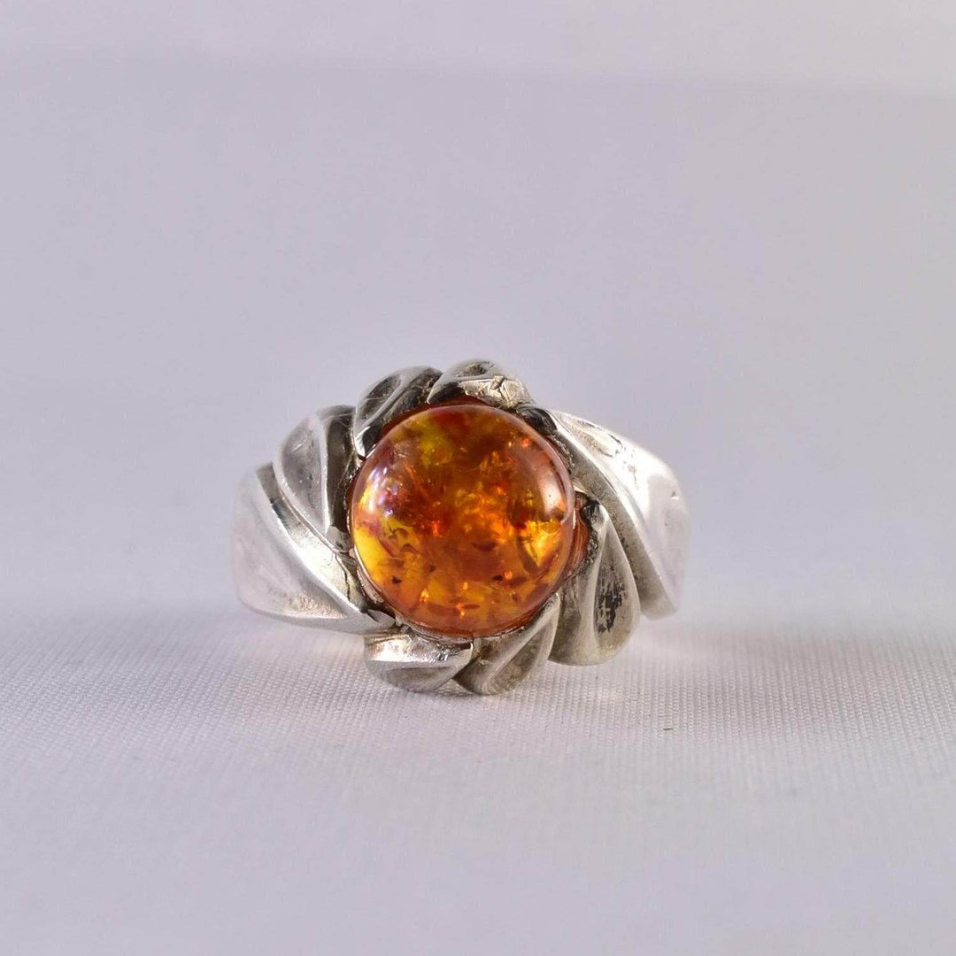 Persian Handmade Sterling Silver Amber Ring | US Size 11 - Al Ali Gems