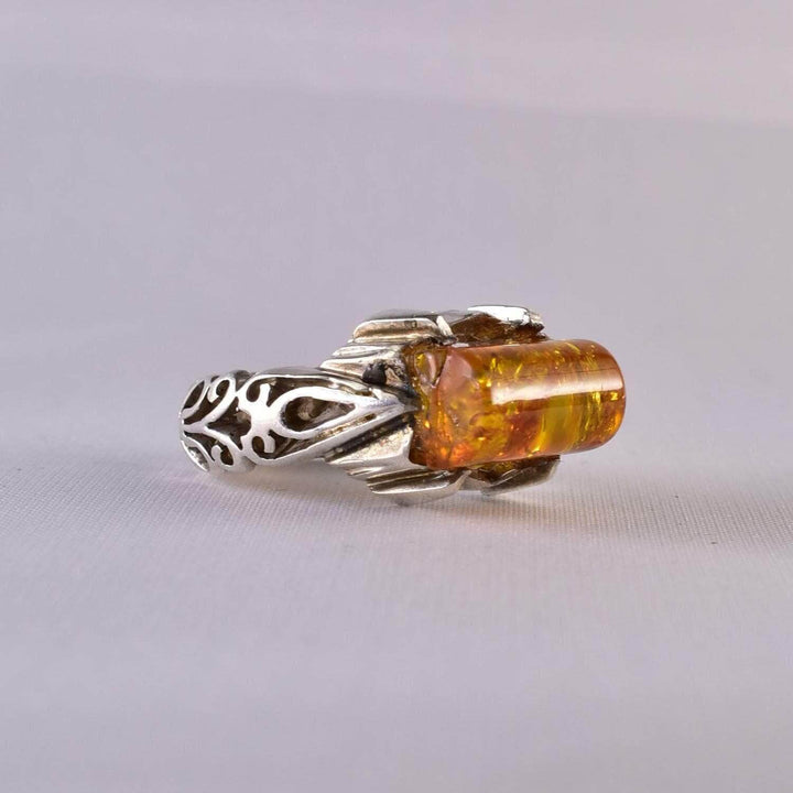 Persian Handmade Sterling Silver Amber Ring | US Size 11.5 - Al Ali Gems