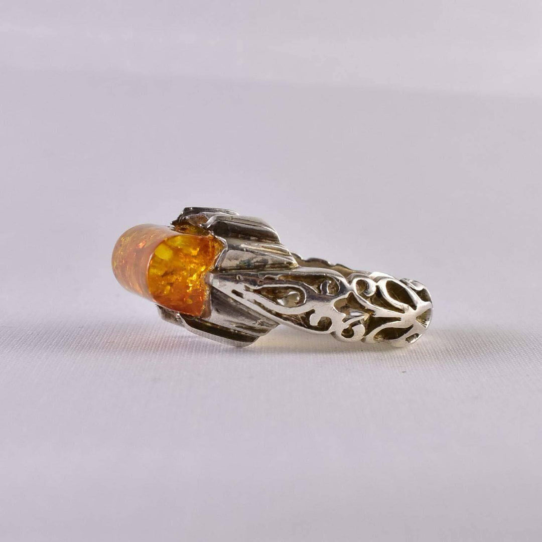 Persian Handmade Sterling Silver Amber Ring | US Size 11.5 - Al Ali Gems