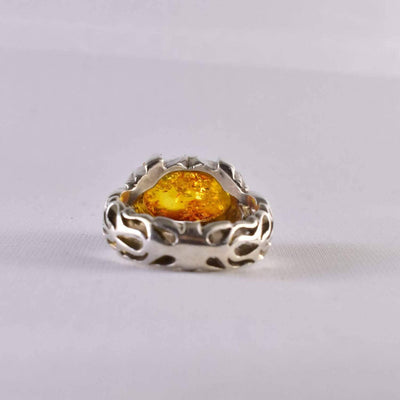 Persian Handmade Sterling Silver Amber Ring | US Size 11.5 - Al Ali Gems