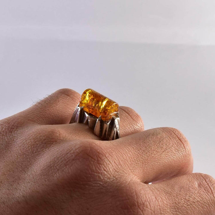 Persian Handmade Sterling Silver Amber Ring | US Size 11.5 - Al Ali Gems