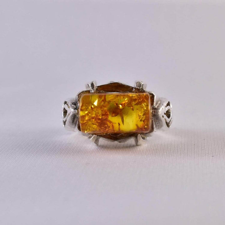 Persian Handmade Sterling Silver Amber Ring | US Size 11.5 - Al Ali Gems