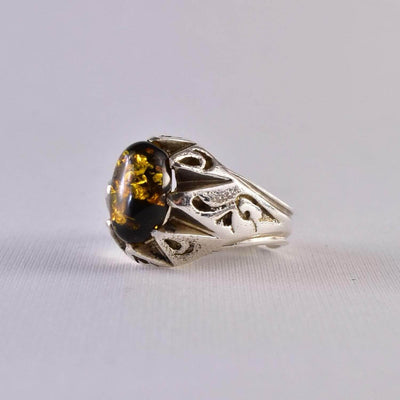 Handmade Sterling Silver Amber Ring for | AlAliGems | Persian Ring Jewelry US Size 8.5 - Al Ali Gems