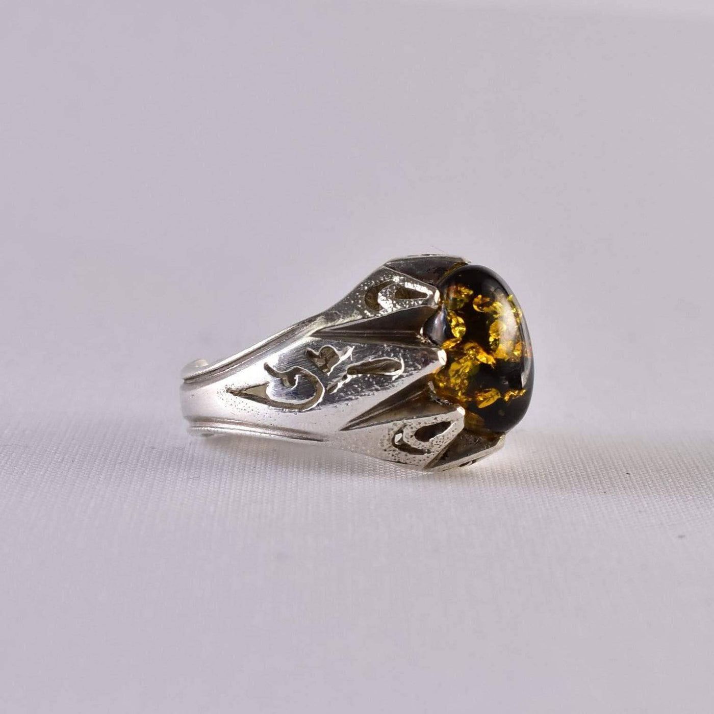 Handmade Sterling Silver Amber Ring for | AlAliGems | Persian Ring Jewelry US Size 8.5 - Al Ali Gems