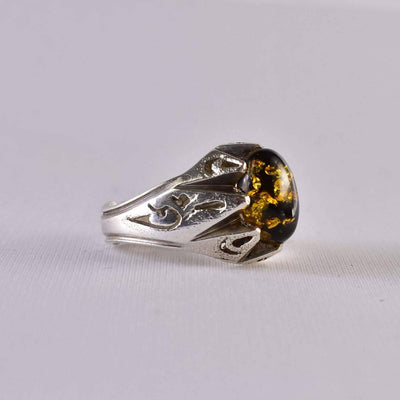 Handmade Sterling Silver Amber Ring for | AlAliGems | Persian Ring Jewelry US Size 8.5 - Al Ali Gems