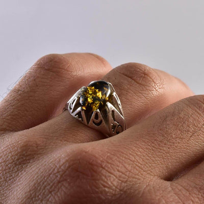 Handmade Sterling Silver Amber Ring for | AlAliGems | Persian Ring Jewelry US Size 8.5 - Al Ali Gems