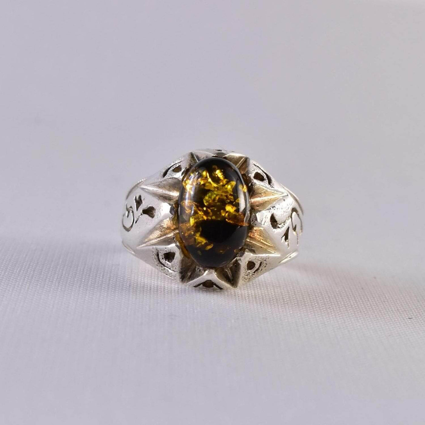 Handmade Sterling Silver Amber Ring for | AlAliGems | Persian Ring Jewelry US Size 8.5 - Al Ali Gems