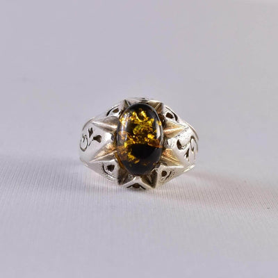 Handmade Sterling Silver Amber Ring for | AlAliGems | Persian Ring Jewelry US Size 8.5 - Al Ali Gems