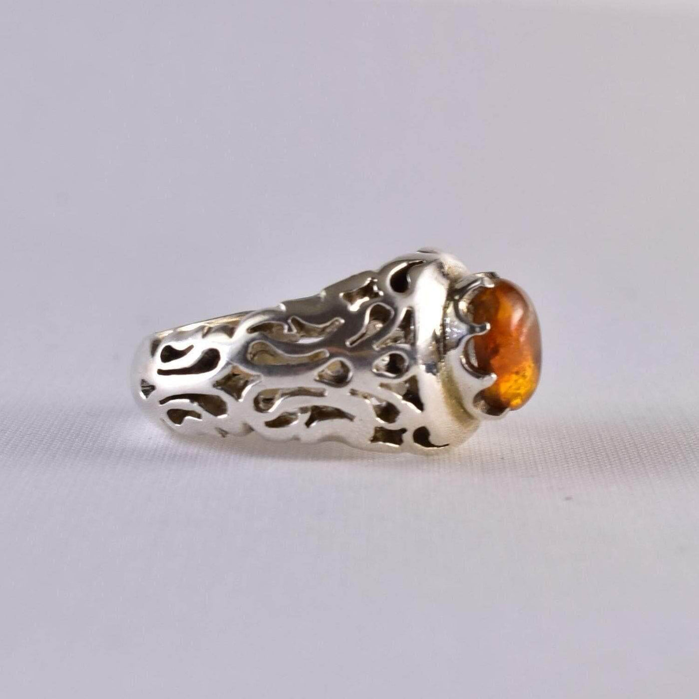 Persian Handmade Sterling Silver Amber Ring | US Size 9.5 - Al Ali Gems