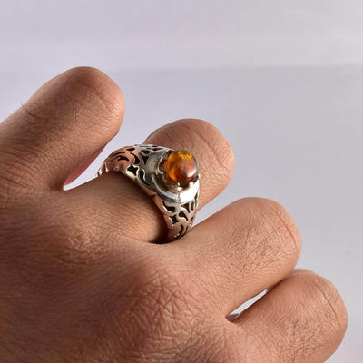 Persian Handmade Sterling Silver Amber Ring | US Size 9.5 - Al Ali Gems
