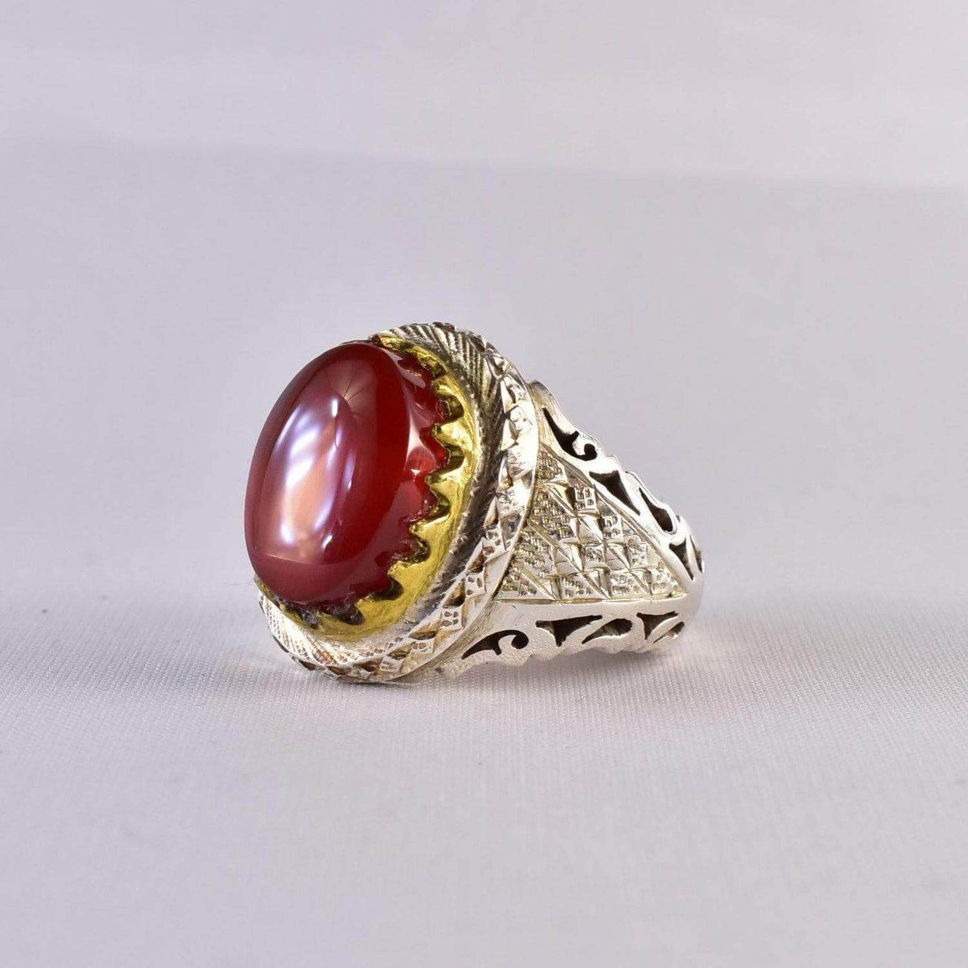 Handmade Yemeni Aqeeq Ring Men | Red Aqeeq | AlAliGems | Silver Ring Size 12.5 - Al Ali Gems