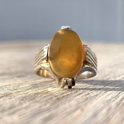 YEMENI ROUND AQEEQ GEMSTONE STERLING SILVER RING | RING SIZE US 10 - Al Ali Gems