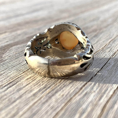 Honey Aqeeq Stone Sterling Silver Mens Ring | Yemeni Honey Aqeeq Handmade S925 | AlAliGems Size 10 - Al Ali Gems