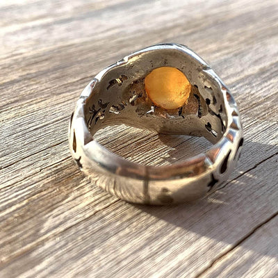 Honey Aqeeq Stone Sterling Silver Mens Ring | Yemeni Honey Aqeeq Handmade S925 | AlAliGems Size 10 - Al Ali Gems