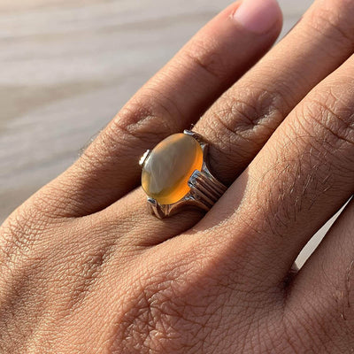 YEMENI ROUND AQEEQ GEMSTONE STERLING SILVER RING | RING SIZE US 10 - Al Ali Gems