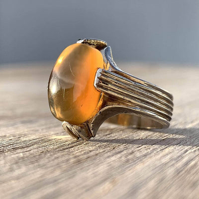 YEMENI ROUND AQEEQ GEMSTONE STERLING SILVER RING | RING SIZE US 10 - Al Ali Gems
