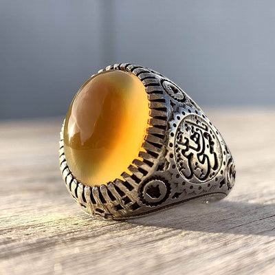 Honey Aqeeq Stone Sterling Silver Mens Ring | Yemeni Honey Aqeeq Handmade S925 | AlAliGems Size 11 - Al Ali Gems