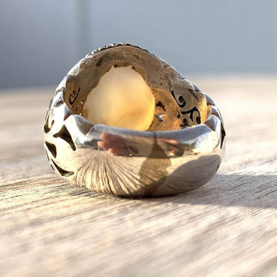 Honey Aqeeq Stone Sterling Silver Mens Ring | Yemeni Honey Aqeeq Handmade S925 | AlAliGems Size 9.5 - Al Ali Gems