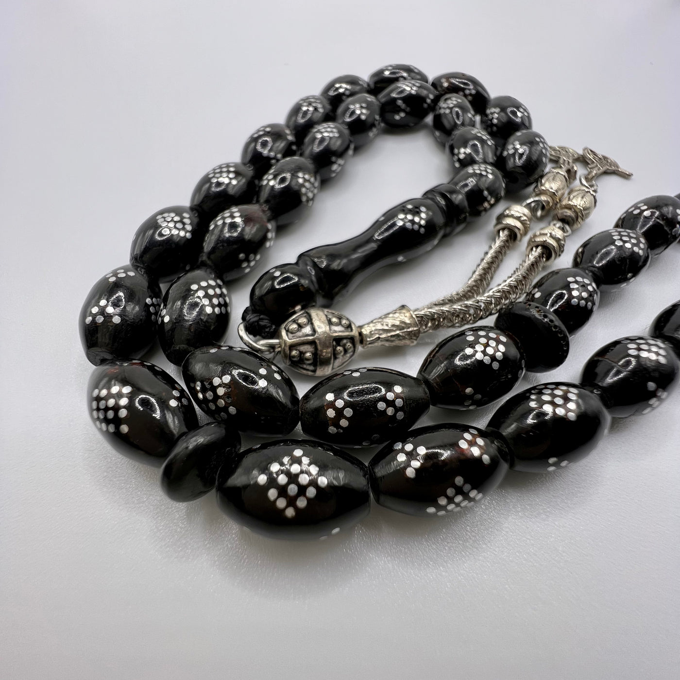 Oval Cut Yusur Tasbih 33 Beads - مسبحة يسر مطعم فضة - Al Ali Gems