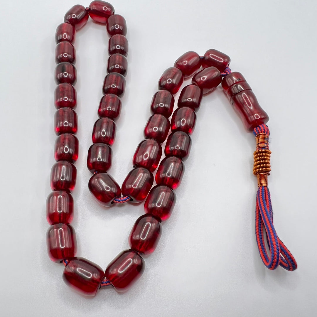 Vintage Oval Red Bakelite Tasbih Sandeloos Tasbih - سبحة بكلايت الماني احمر قديم⁩ - Al Ali Gems