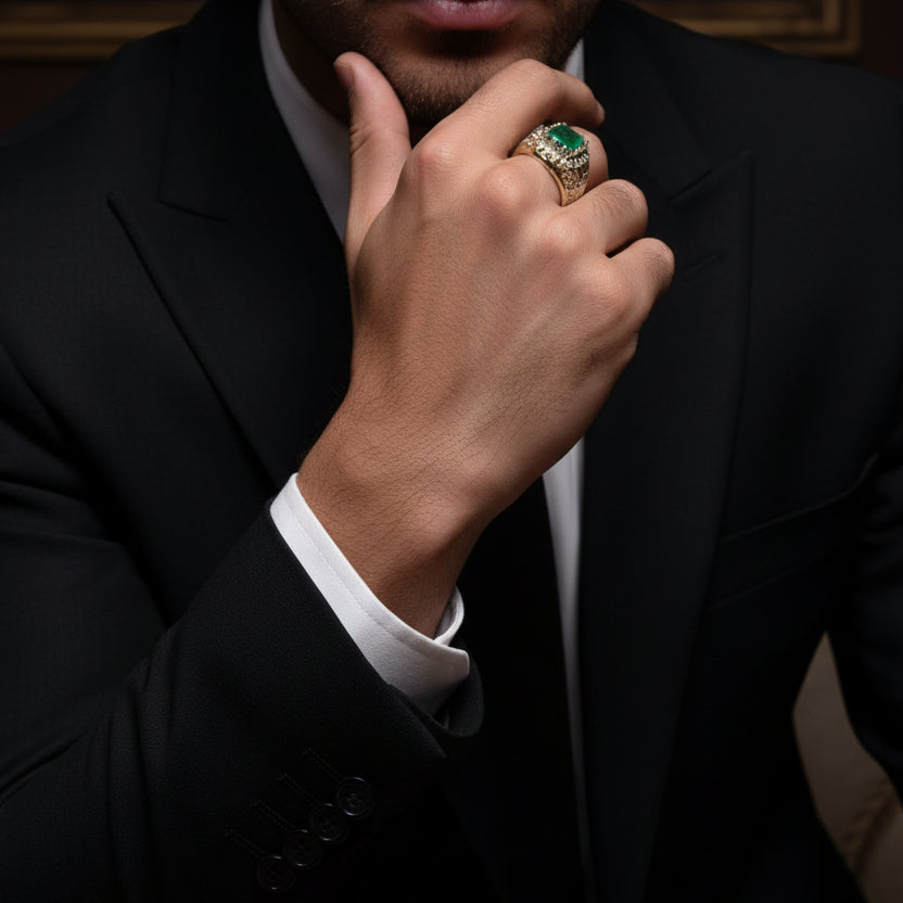 Handmade Persian Sterling Silver Ring with Emerald Stone - Al Ali Gems