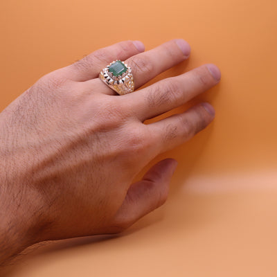 Handmade Persian Sterling Silver Ring with Emerald Stone - Al Ali Gems