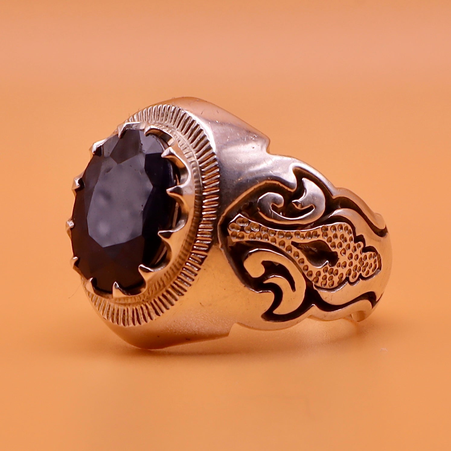 Handmade Sapphire Stone Sterling Silver Persian Ring | US Size 9 ...