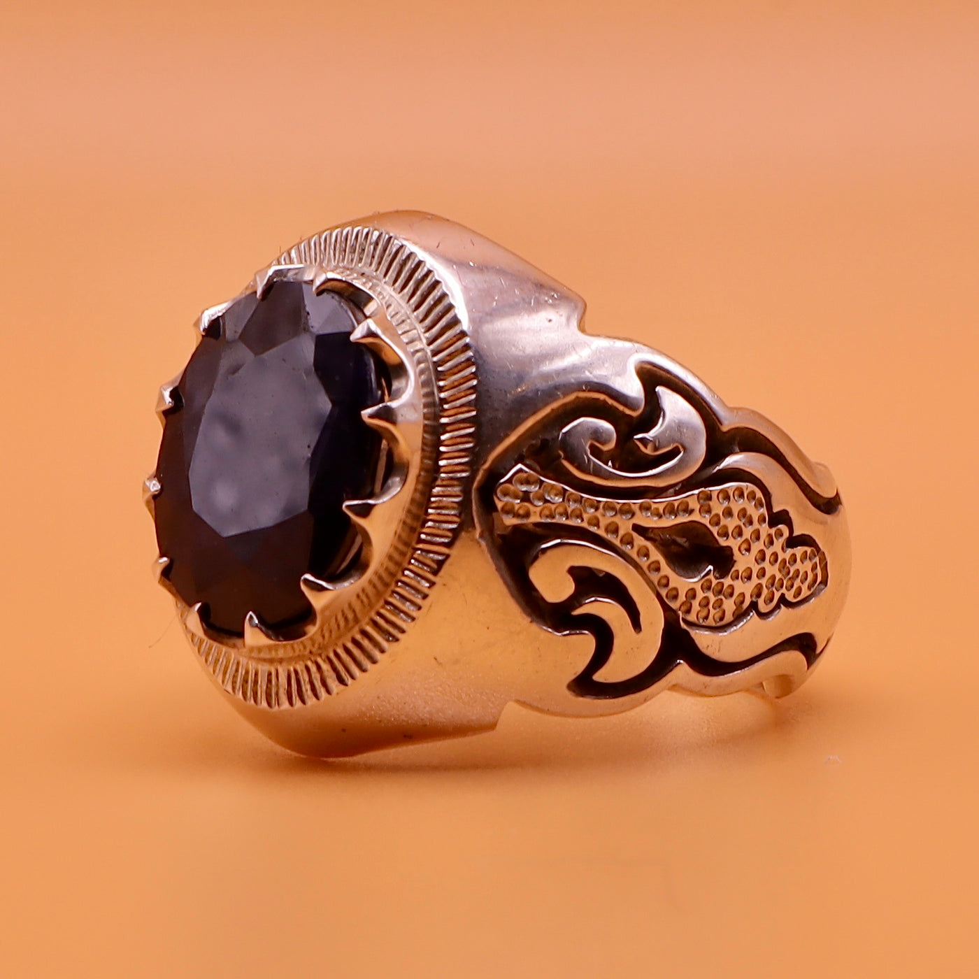 Handmade Sapphire Stone Sterling Silver Persian Ring | US Size 9 - Al Ali Gems