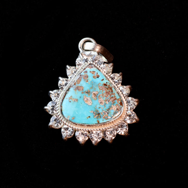 Teardrop Blue Neyshabur Turquoise Stone Pendant | Feroza Pendant with Cubic Zirconia - Al Ali Gems