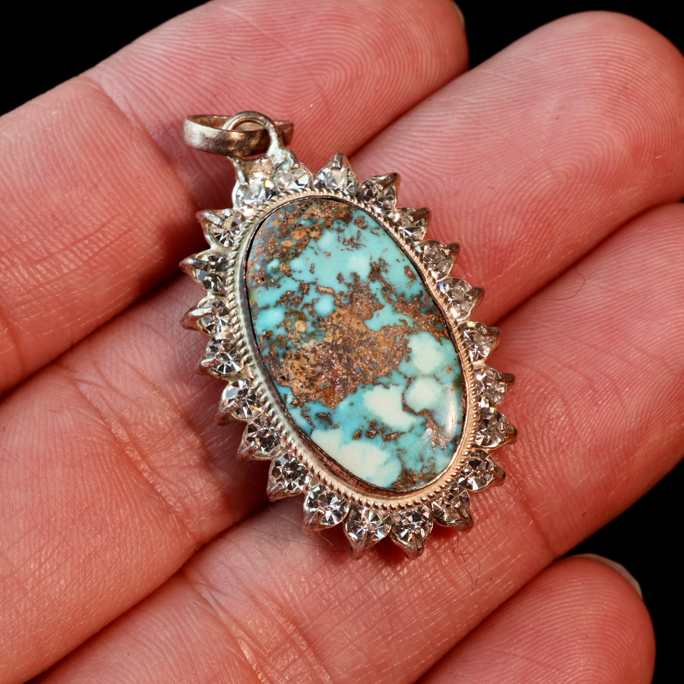 Oval Blue Neyshabur Turquoise Stone Pendant | Feroza Pendant with Cubic Zirconia - Al Ali Gems