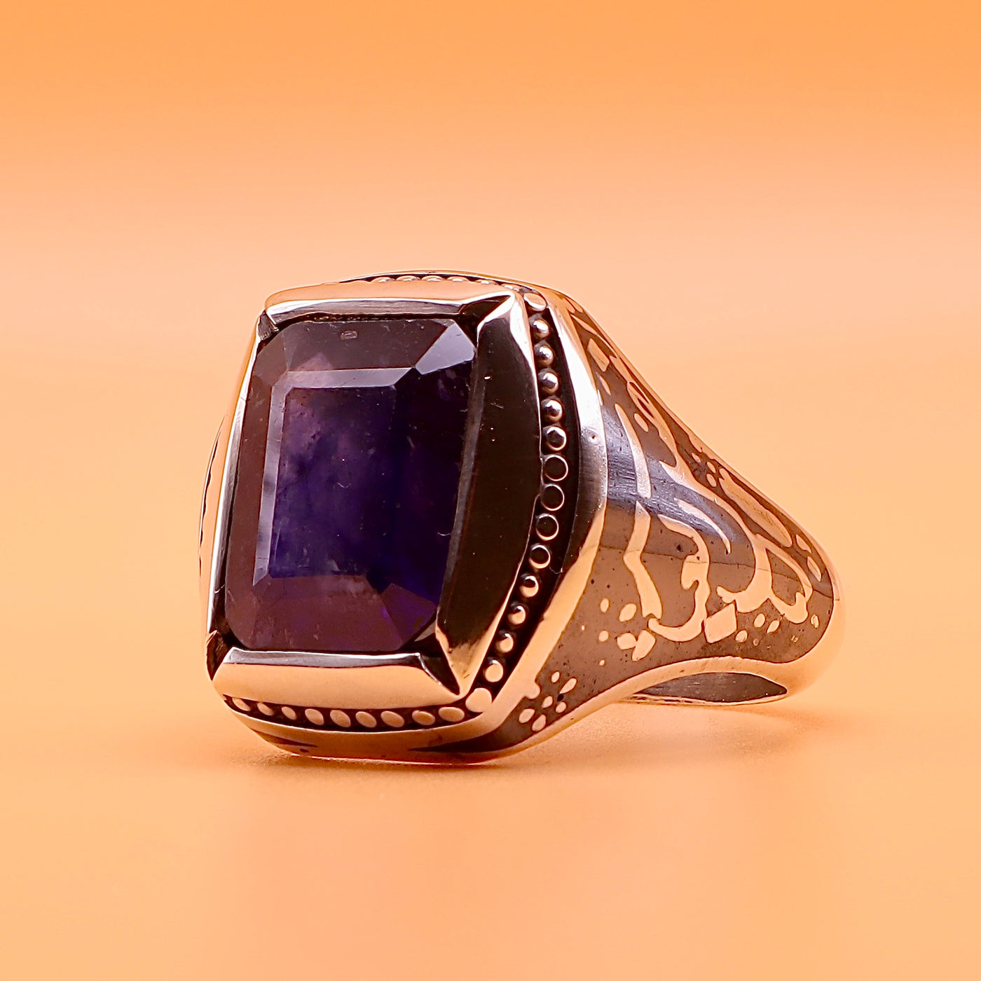 Handmade Engraved Sapphire Ring | Engraved Ya Aba Alfazil Alabbas | US Size 12 - Al Ali Gems