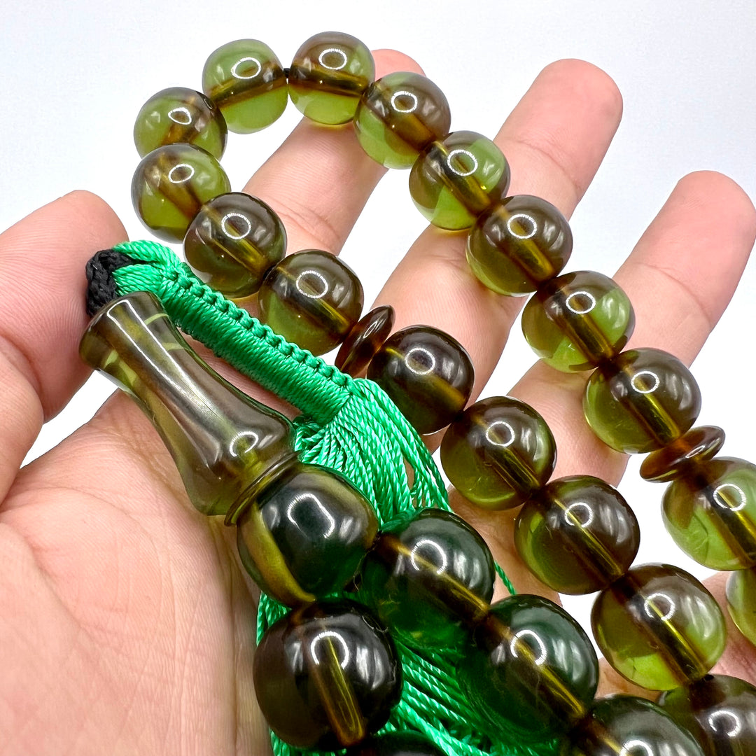 Round Olive Bakelite Tasbih Prayer Beads / سبحة بكلايت - AlAliGems