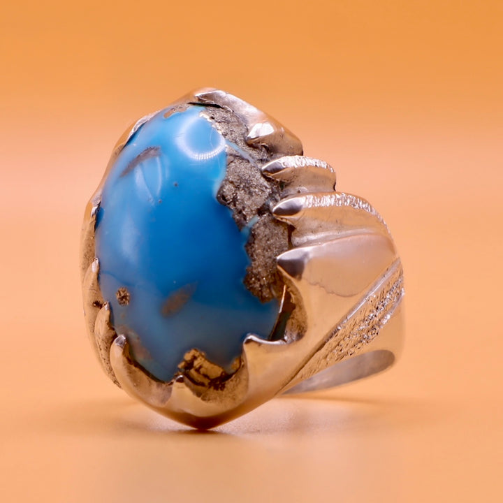 Persian Feroza Turquoise Ring | Sterling Silver Ring for Men - AlAliGems