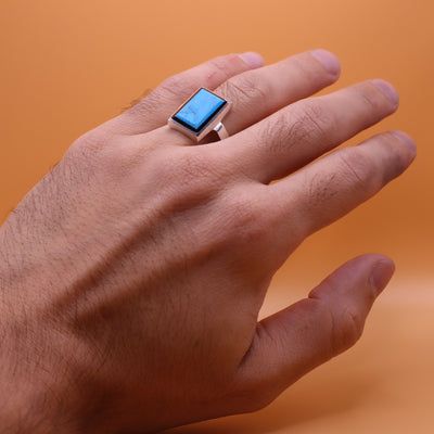 Aqeeq and Feroza Ring | Hirz Jawad Inside | Real Nyshapur Turquoise Stone US Size 10 - Al Ali Gems