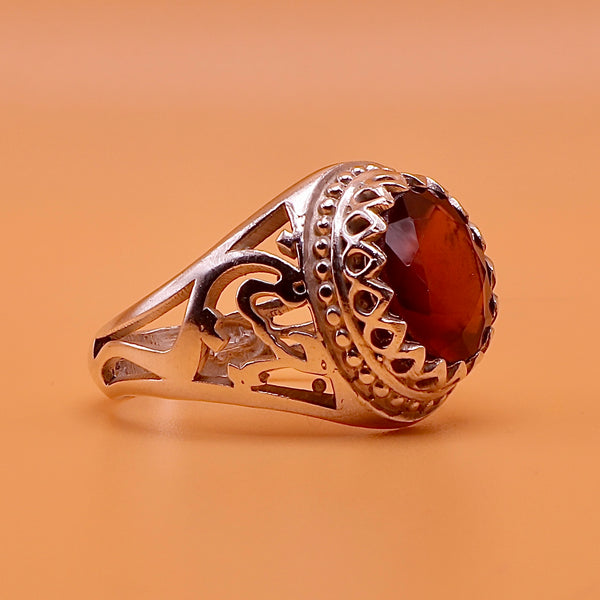 Handmade Yaqoot Silver Ring With Ya Hussain on Each Side | Ruby Stone Ring Unisex - Al Ali Gems