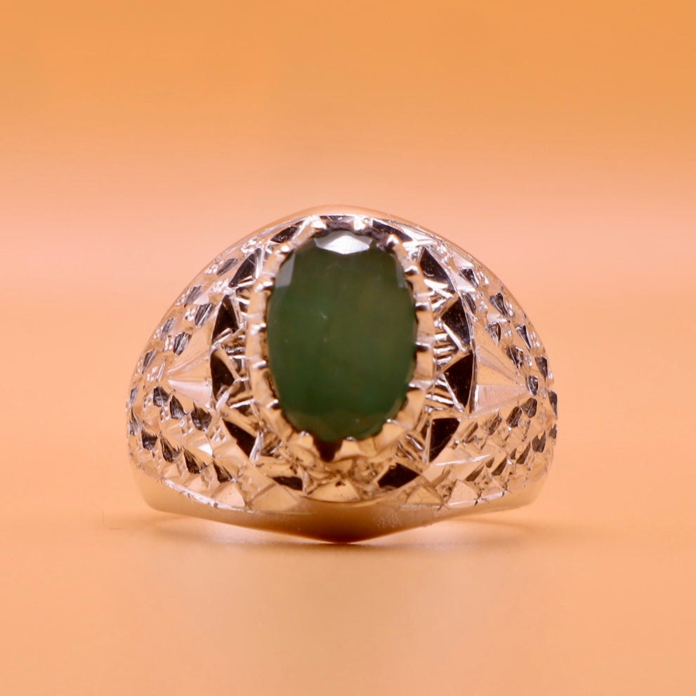 Handmade Persian Sterling Silver Ring with Emerald Stone - Al Ali Gems