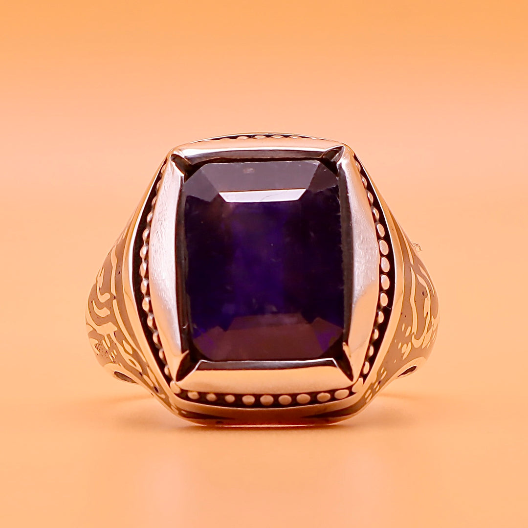 Handmade Engraved Sapphire Ring | Engraved Ya Aba Alfazil Alabbas | US Size 12 - Al Ali Gems