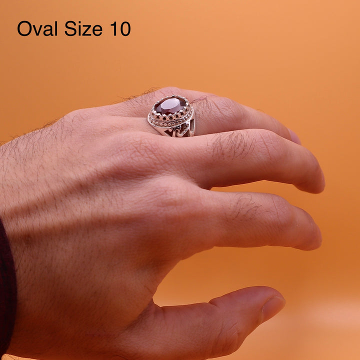 Handmade Yaqoot Silver Ring With Ya Hussain on Each Side | Ruby Stone Ring Unisex - Al Ali Gems