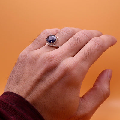 Sapphires Ring for Ladies - Handmade Sterling Silver Persian Ring - US Size 8 - AlAliGems