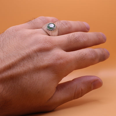 Handmade Persian Sterling Silver Ring with Emerald Stone - Al Ali Gems