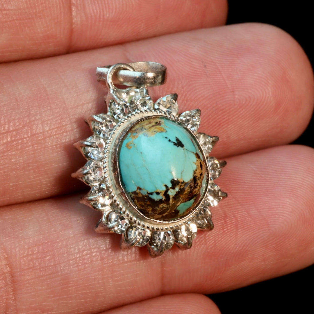 Neyshabur Turquoise Stone Pendant | Feroza Pendant with Cubic Zirconia - Al Ali Gems