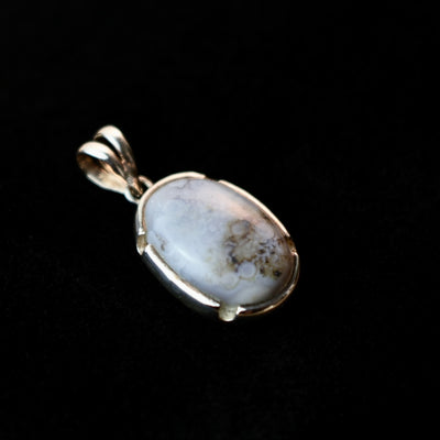Oval Yemeni Shajari Aqeeq Stone Pendant | Handmade Sterling Silver | قلادة عقيق يماني شجري طبيعي⁩⁩⁩⁩⁩ - AlAliGems