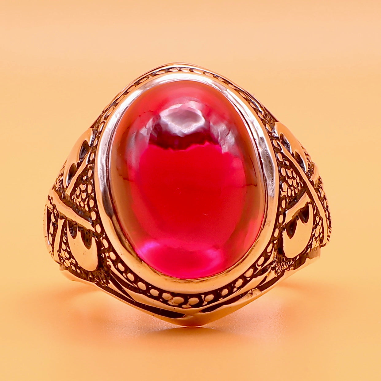Handmade Iranian Yaqoot Silver Ring | Handmade Persian Ruby Stone | US Size 11 - Al Ali Gems